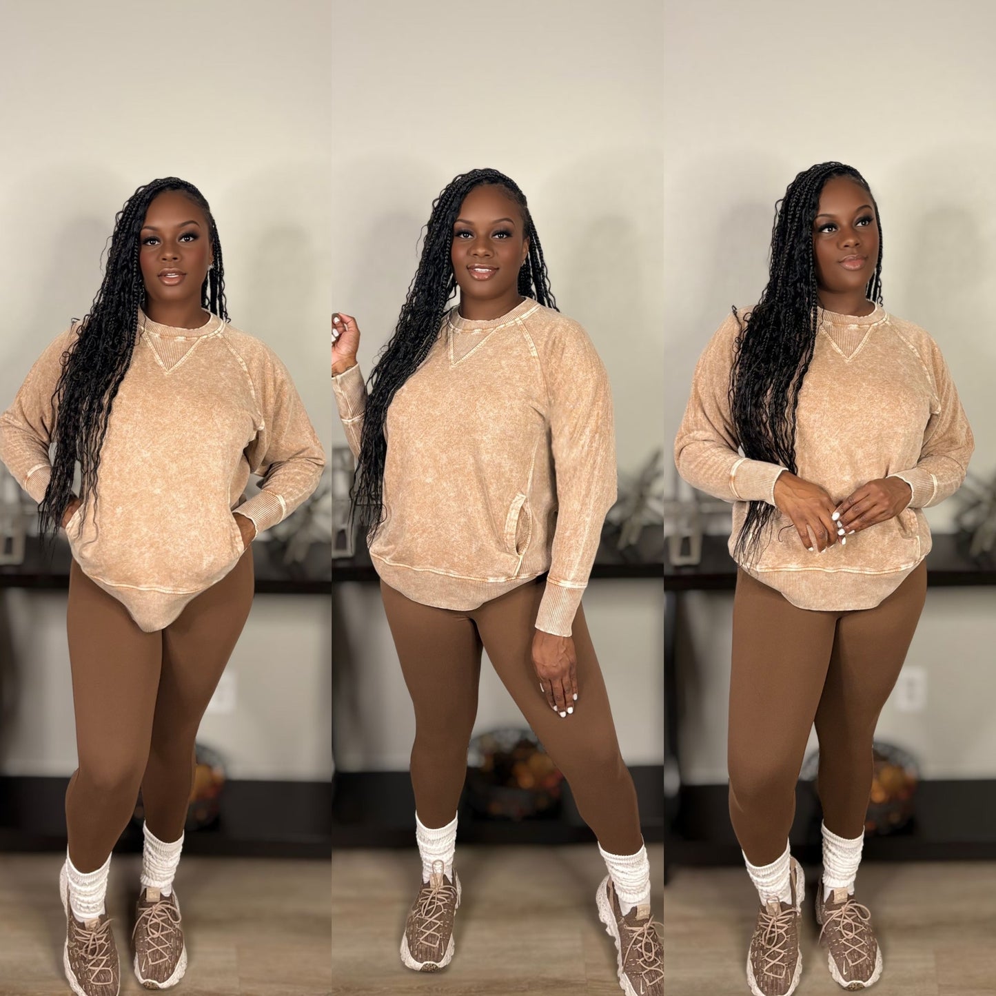 Comfy Acid Wash Set (Brown)