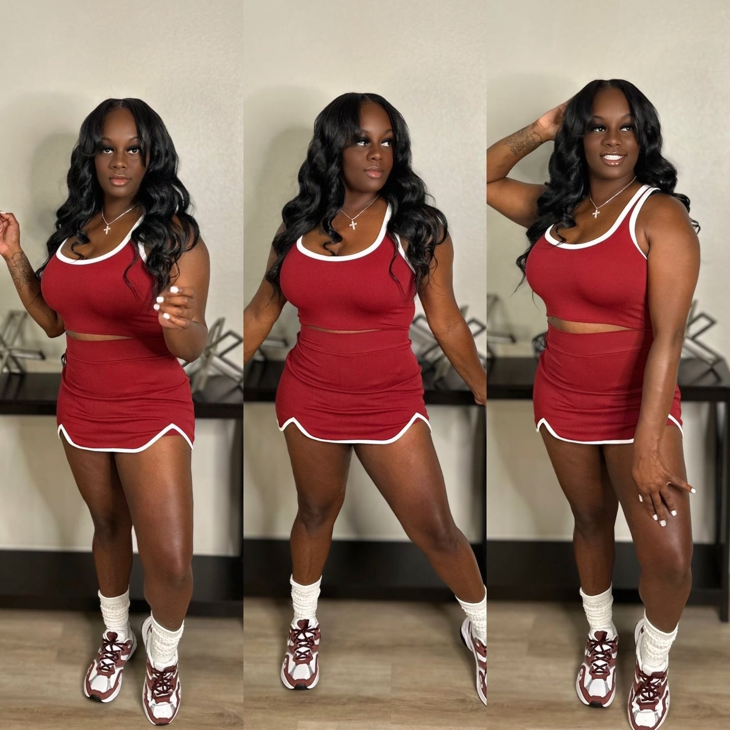 IN MY LANE SKORT SET (BURGUNDY)