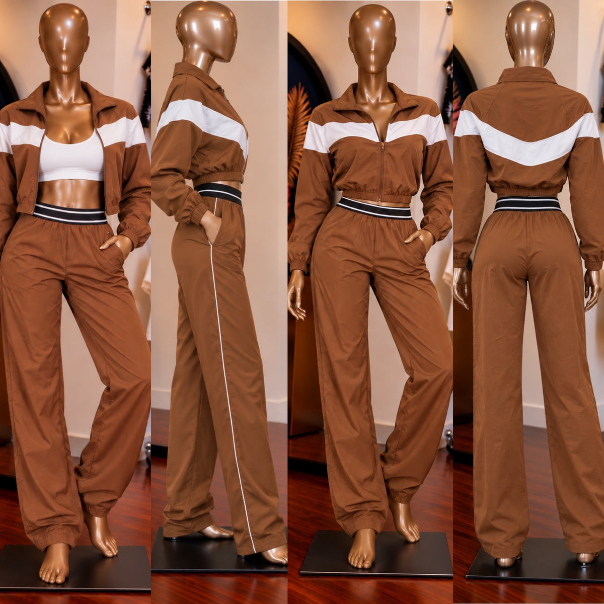 Colorblock Windbreaker Set (Mocha)