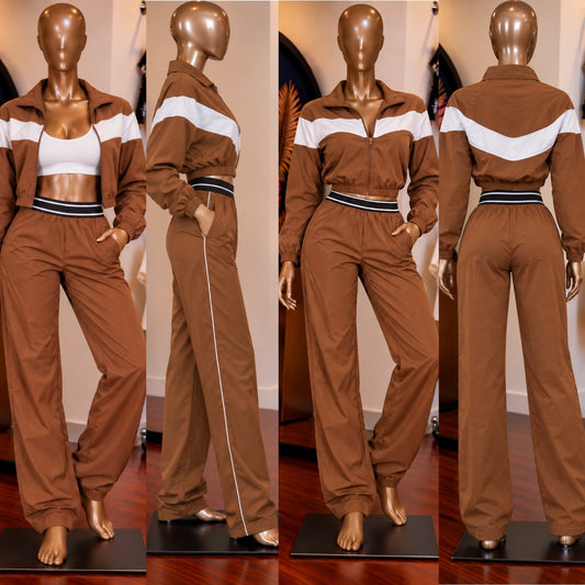 Colorblock Windbreaker Set (Mocha)