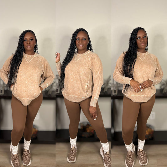 Comfy Acid Wash Set (Brown)
